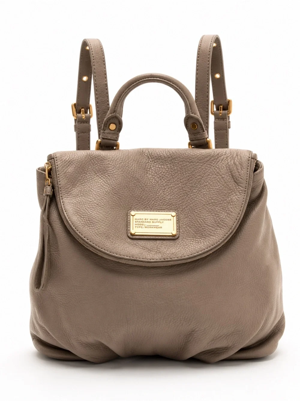 Marc by Marc Jacobs New Q Mariska Taupe Leather Backpack Work School